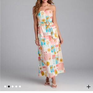Tropical Print Strapless Maxi Dress